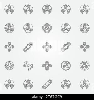 Fidget spinner icons set. Vector collection of hand spinner modern concept signs in thin line style Stock Vector