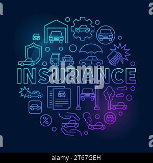 Car insurance round blue illustration - vector circular outline symbol style on dark background Stock Vector