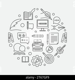 Author vector round concept illustration made with outline icons Stock Vector