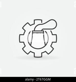 Nuclear plant in cog icon - vector thin line concept symbol or design element Stock Vector