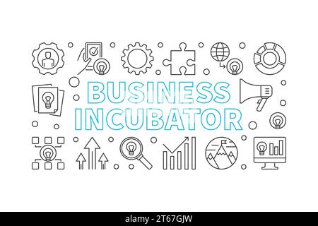 Business Incubator horizontal vector concept banner or illustration in thin line style Stock Vector