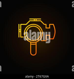 Magnifying glass with check engine yellow icon. Vector engine diagnostics concept sign in thin line style Stock Vector