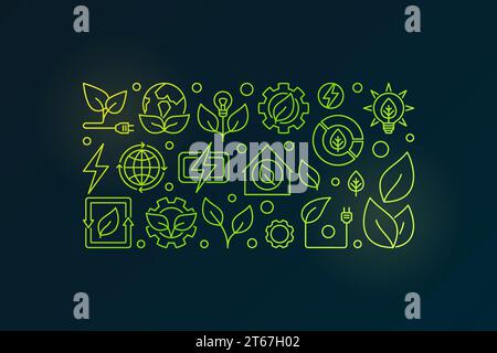 Bioenergy outline illustration. Vector renewable green energy concept banner in thin line style on dark background Stock Vector