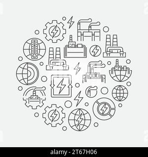 Geothermal renewable energy illustration - vector round energy and power symbol in thin line style Stock Vector