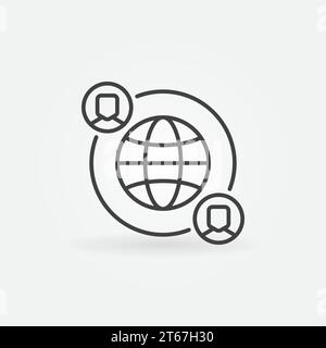 Outsourcing vector icon made with earth and people in thin line style Stock Vector