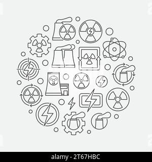 Nuclear energy round concept illustration. Vector nuclear power circular symbol in thin line style Stock Vector
