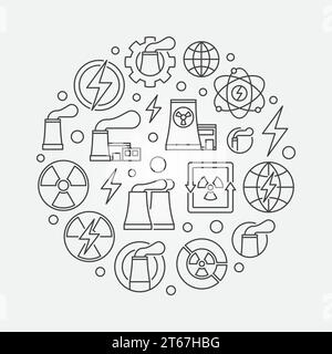 Nuclear power outline illustration. Vector nuclear energy concept symbol made with thin line icons Stock Vector
