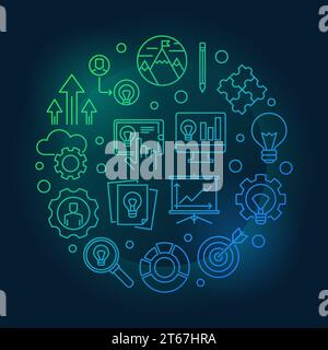 Business Incubator outline colored illustration. Vector business startup bright sign in thin line style on dark background Stock Vector