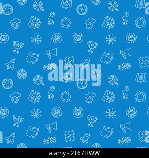 Start Up blue pattern. Vector seamless background made with outline startup icons Stock Vector