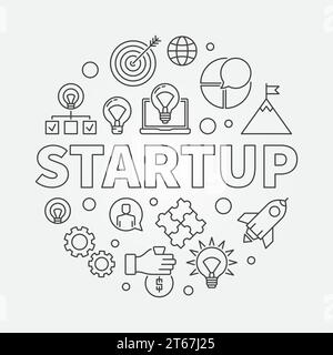 Startup round vector concept illustration in thin line style Stock Vector