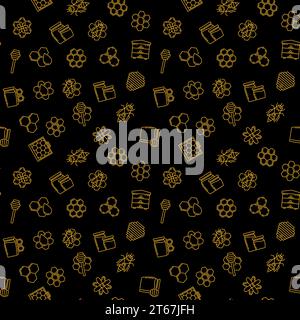 Beekeeping dark vector seamless pattern or background in outline style Stock Vector