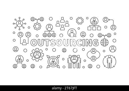 Outsourcing horizontal illustration. Vector banner made with outsource thin line icons Stock Vector