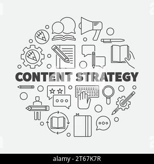 Content Strategy round vector concept illustration made with outline icons Stock Vector