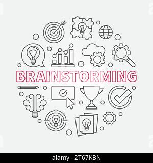 Brainstorming creative round vector outline illustration. Brainstorm concept circular sign Stock Vector