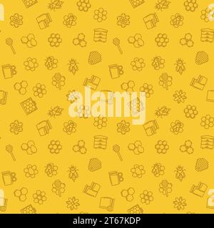 Beekeeper yellow vector seamless pattern or background in outline style Stock Vector