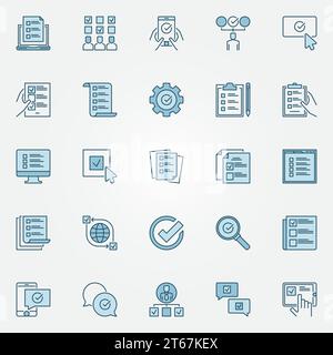 Survey colored icons set - vector creative check list, to-do list concept signs or logo elements Stock Vector