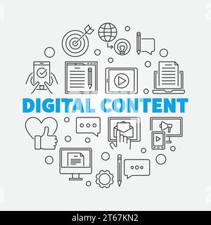 Digital Content round outline vector minimal illustration Stock Vector