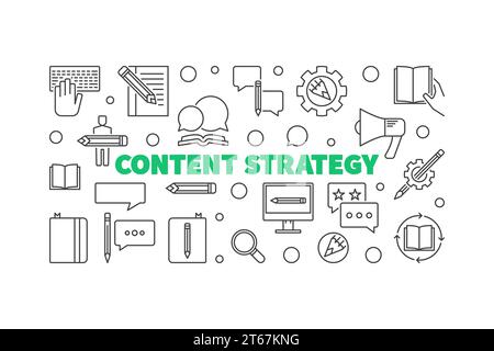 Content Strategy vector concept horizontal illustration made with outline icons Stock Vector