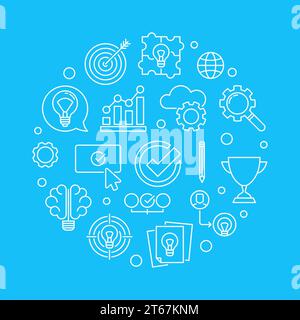 Brainstorming creative round vector thin line illustration on blue background Stock Vector