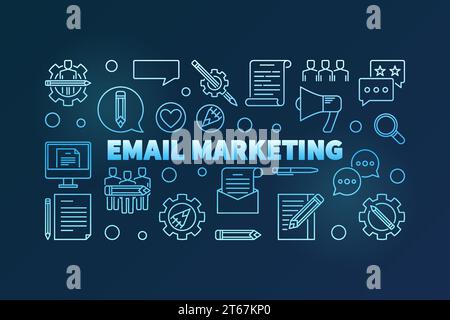 Email Marketing vector blue horizontal illustration or banner on dark background Stock Vector