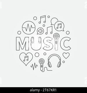 Word Music with outline icons in circle shape. Vector modern minimal illustration Stock Vector