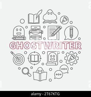 Ghostwriter vector round illustration made with ghostwriting thin line icons Stock Vector