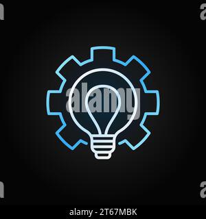 Bulb in Cog or gear icon. Vector cogwheel with lightbulb inside linear sign on dark background Stock Vector