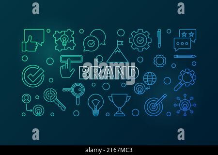 Brand vector colored horizontal banner or illustration in thin line style on dark background Stock Vector