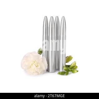 Bullets and beautiful flower isolated on white Stock Photo