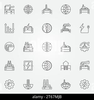 Geothermal energy icons set - vector geothermal power concept signs or design elements in thin line style Stock Vector