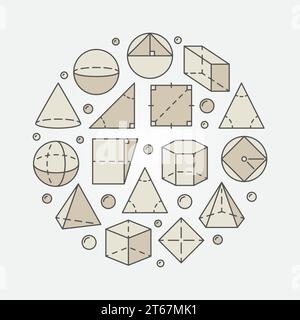 Colorful geometry and mathematics illustration - vector concept round math symbol made with geometric shapes Stock Vector