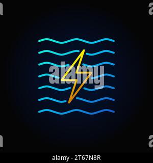 Hydroelectricity minimal colorful icon - vector water energy concept sign or logo element in thin line style on dark background Stock Vector
