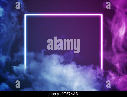 Glowing pink and blue neon frame in smoke Stock Photo