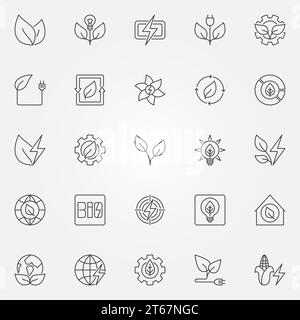 Bioenergy icons set - vector renewable energy and electricity concept symbols or design elements in thin line style Stock Vector