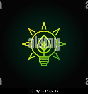 Bulb with leaf green icon - vector eco energy concept symbol in thin line style on dark background Stock Vector