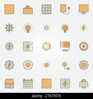 Solar energy colorful icons - vector creative sun and solar panels symbols or design elements Stock Vector
