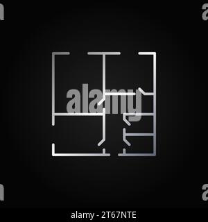 Floor plan minimal silver icon - vector colorful outline square symbol or logo element on dark background Stock Vector