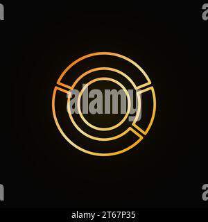 Pie chart colorful icon - vector creative round diagram golden symbol in thin line style on dark background Stock Vector