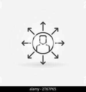 Man in circle with arrows vector outline icon. Outsourcing concept sign in thin line style Stock Vector