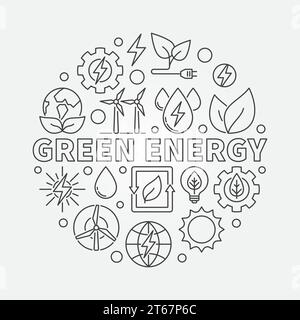 Green energy outline illustration - vector round eco power concept symbol Stock Vector
