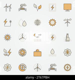 Renewable energy colorful icons. Vector solar, hydro, bio and wind power creative signs Stock Vector