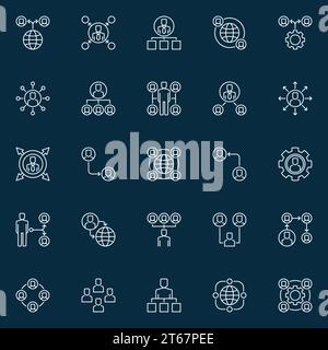 Vector outsourcing outline concept icons or design elements on dark background Stock Vector