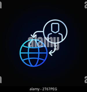 Vector outsourcing outline blue icon or design element on dark background Stock Vector