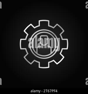 Man in gear thin line silver icon. Vector outsourcing outline design element on dark background Stock Vector