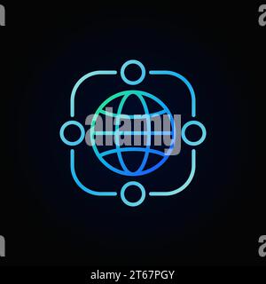 Vector outsourcing blue icon made with earth. Modern symbol in outline style on dark background Stock Vector
