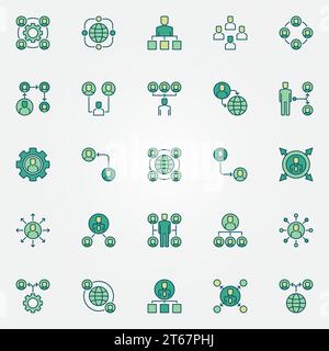 Outsourcing colored icons set - vector outsource concept signs or logo elements Stock Vector