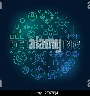 Delegating vector round colored illustration made with delegation icons in thin line style on dark background Stock Vector