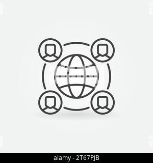 Outsourcing concept vector icon with earth and people in thin line style Stock Vector