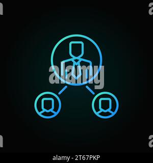 People in circles linear blue icon. Vector outsourcing outline concept symbol on dark background Stock Vector