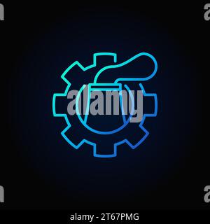 Nuclear plant in cog blue icon - vector thin line concept symbol or logo element on dark background Stock Vector